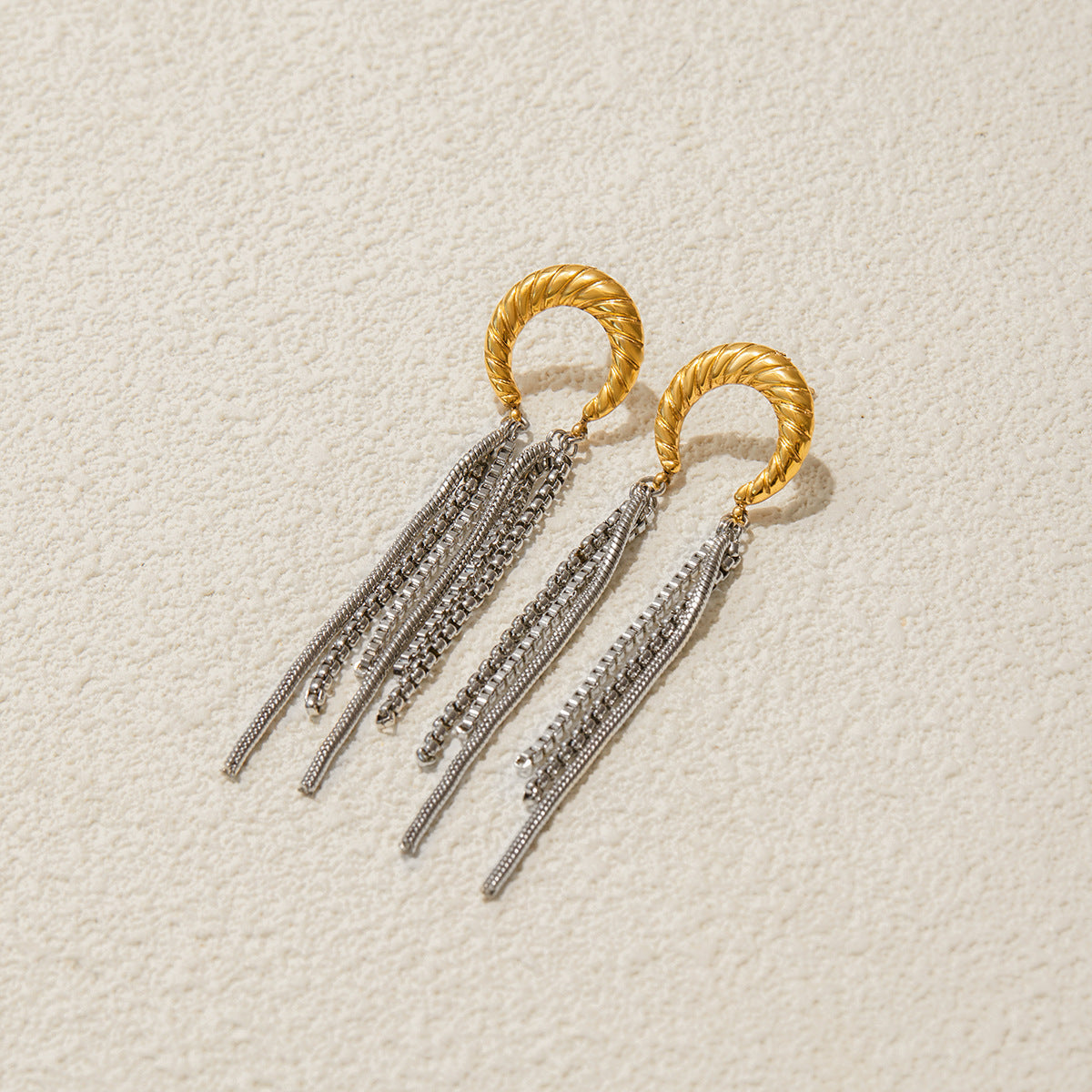 2H Stainless Steel Moon Tassel Earrings Ear Hoops Non-Fading Ear Jewelry