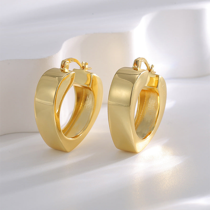 E0530 Korean Style Simple Fashion Heart Earrings for Women Brass Gold-Plated Smooth Minimalist Ear Clips