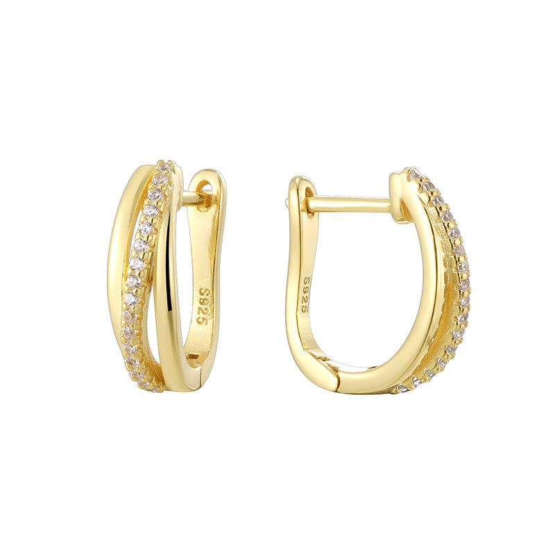 SE0065 S925Silver Irregular Personality Design Earrings for Women Plated14K Gold micro-paved zircon fashion earrings