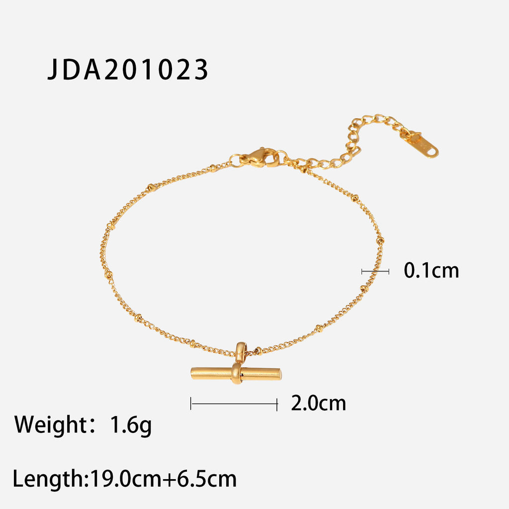 2H New Anklet18K gold Personality Tbar Rod Pendant Round Bead Chain Anklet Fashion Versatile Anklet