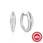 925Pure Silver Minimalist Leaf Geometric Inlaid Diamond Simple Hoop Earrings Hot-Selling High-End Earrings