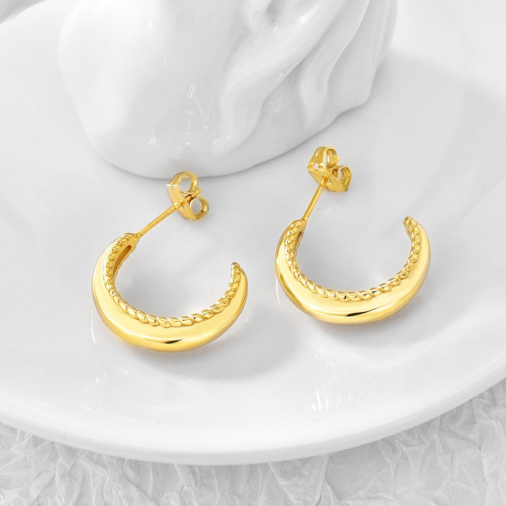 E0282 Croissant Earrings18K Gold Color Retention Jewelry Twisted Spiral Thread C Shaped Earrings