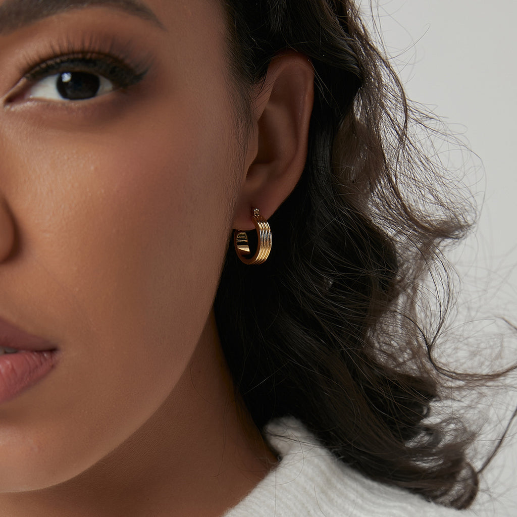 E0457 Geometric Multi-layer Arc-shaped Earrings for Women Copper Plated with Real Gold Fashion Retro Design Earrings