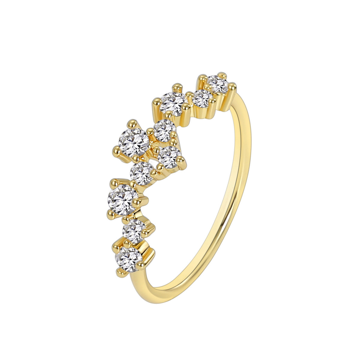 R0216 Brass Gold-Plated Zircon Ring for Women Fashionable Personality Ring Simple Full Diamond Stackable
