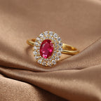 R0376 Fashion Design Red Zircon Ring for Women Copper Plated with Real Gold Micro Inlaid White Zircon