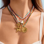 2H Stainless Steel Vacation Style Beaded Necklace Jewelry for Women, Non-Fading Collarbone Chain