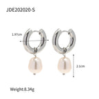 2H Fashion  Steel Color Style Stainless Steel Earrings Natural Freshwater Pearl Pendant Hoop Earrings Women's Ear Jewelry