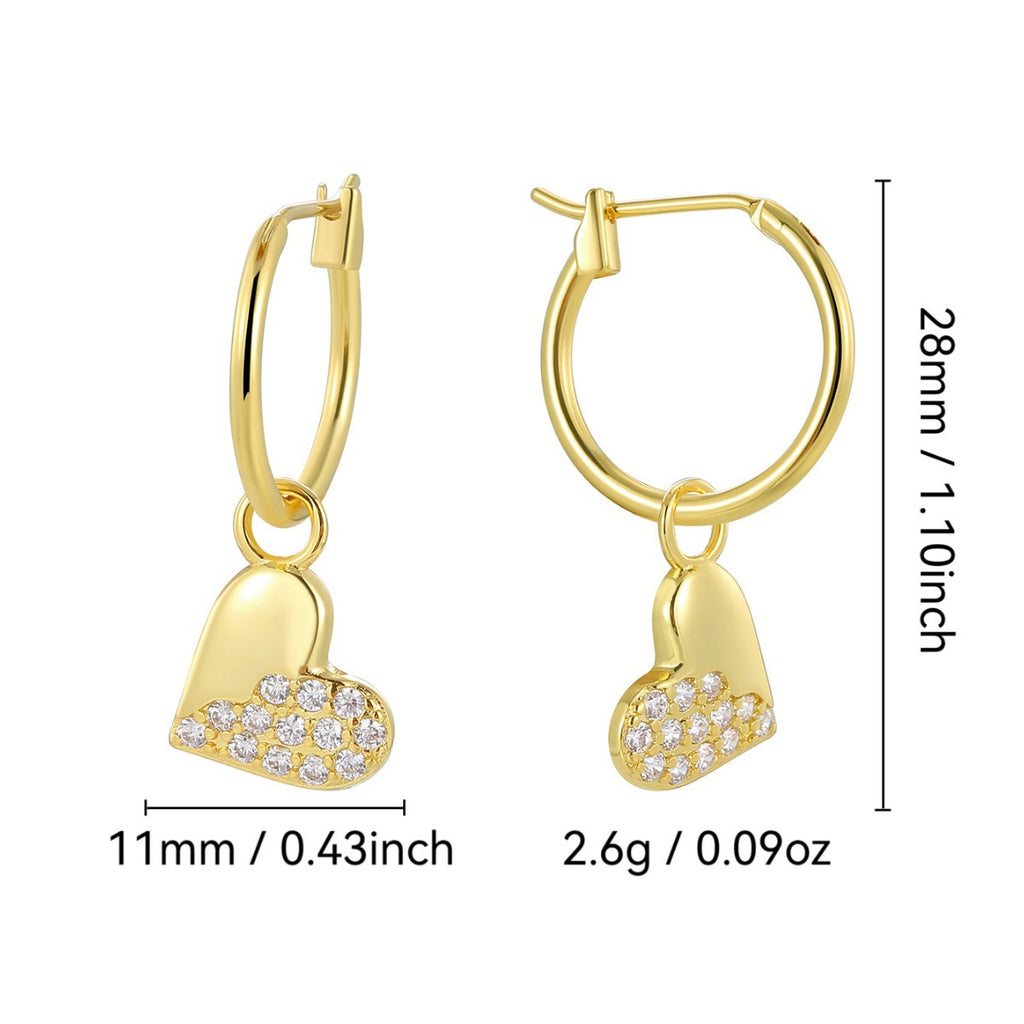 E0822 Fashion Earrings for Women, Gold-Plated Heart Half Zirconia Drop Earrings