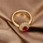 R0376 Fashion Design Red Zircon Ring for Women Copper Plated with Real Gold Micro Inlaid White Zircon