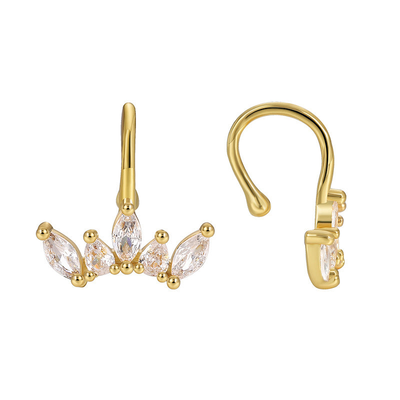 E0512 French Style Fashionable and Unique New Clip-On Earrings for Women, Brass Gold-Plated with Zirconia Ear Jewelry