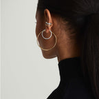 2H 18K Gold Stainless Steel Color-Block Double-Layer Open Ring Minimalist Gold and Silver Two-Tone Ear Clip Geometric