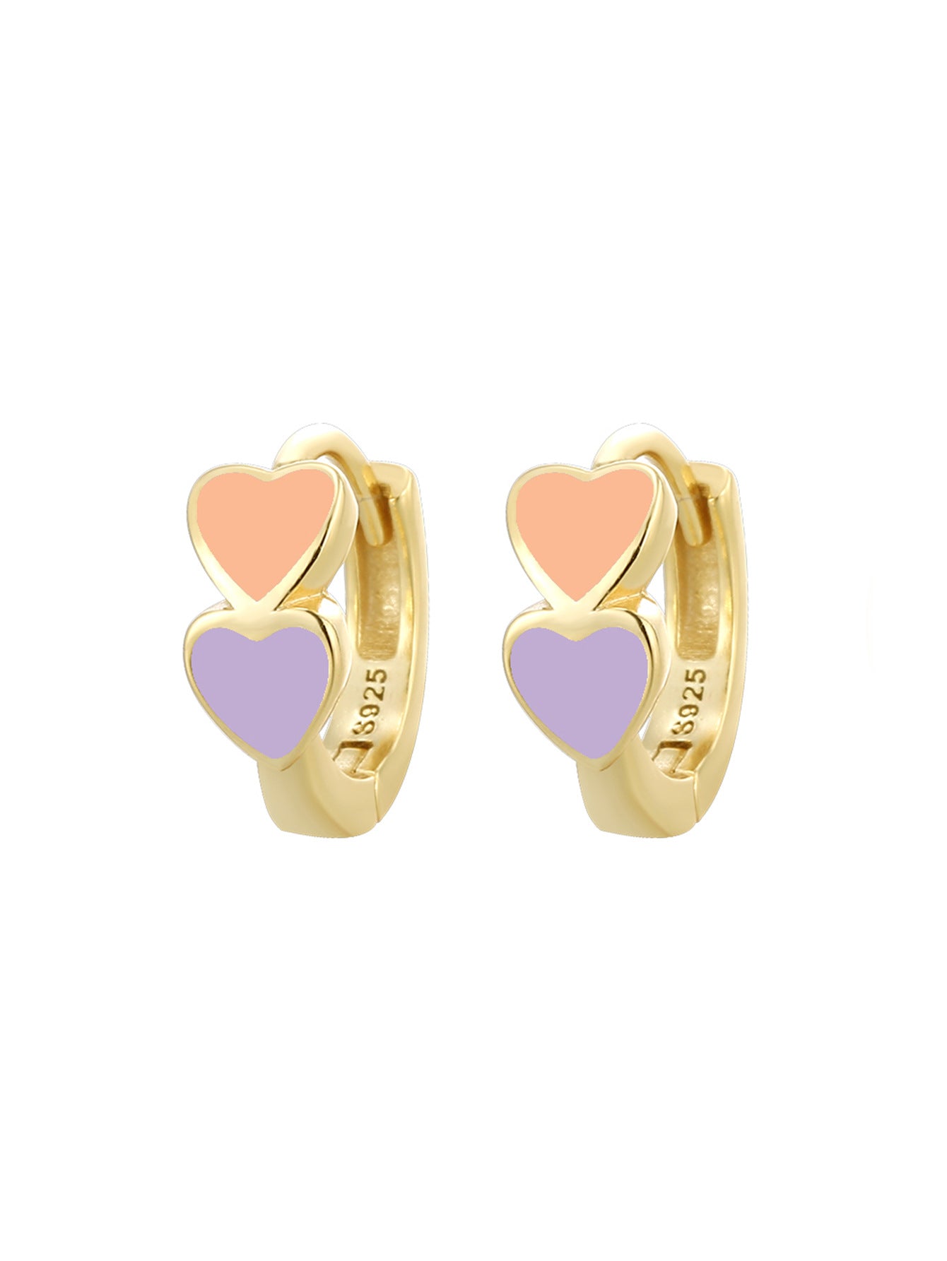 SE0131 S925Silver plating14K Gold Double Heart Colorful Resin Earrings for Women Fashion Simple Ear Accessories