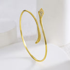 B0151 Personalized Design Snake-Shaped Bracelet for Women, Brass Gold-Plated Micro-Inlaid White Zircon Simple Bangle