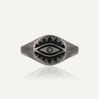 Antique Silver-Plated Brass Evil Eye Ring with polished design details
