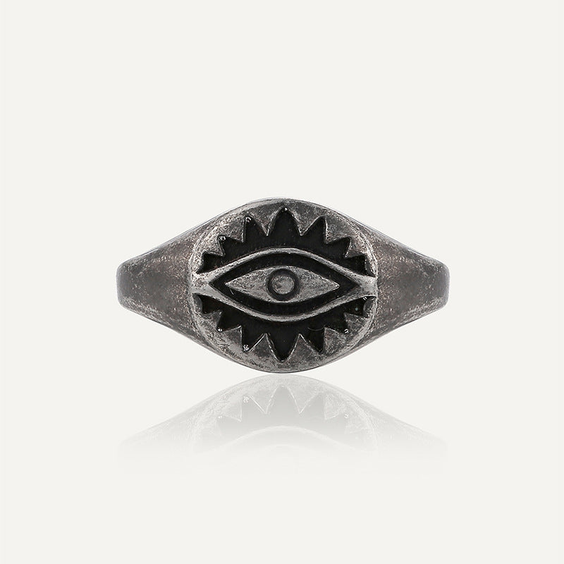 Antique Silver-Plated Brass Evil Eye Ring with polished design details