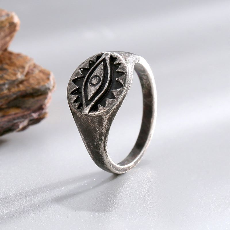Antique Silver-Plated Brass Evil Eye Ring in a gold-tone brass finish