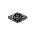 Antique Silver-Plated Brass Evil Eye Ring styled for independent jewelry boutiques