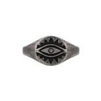 Antique Silver-Plated Brass Evil Eye Ring styled for independent jewelry boutiques