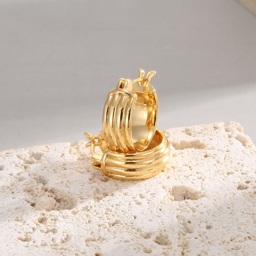 E0251 Three-layer Glossy Gold-plated Earrings for Women, Simple and Lazy Style Design Earrings