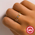 S925Sterling Silver Ring Micro Pave Colored Diamond Ring New Double Layer Design Sense Strong Open Ring