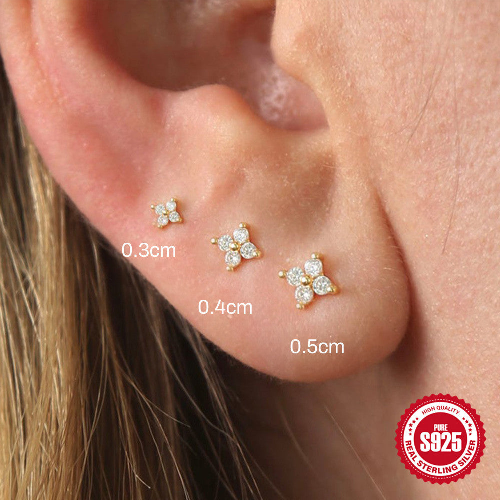 S925Sterling Silver Triangle Petal Flat Bottom Piercing Threaded Ear Bone Stud New Multi-size Earrings