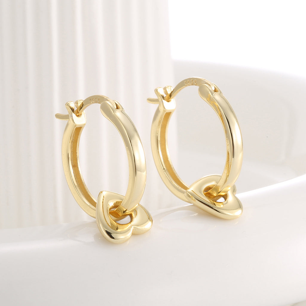 SE0067 S925Silver plating14K Gold Hollow Heart Earrings for Women Fashion High-Quality Ear Jewelry
