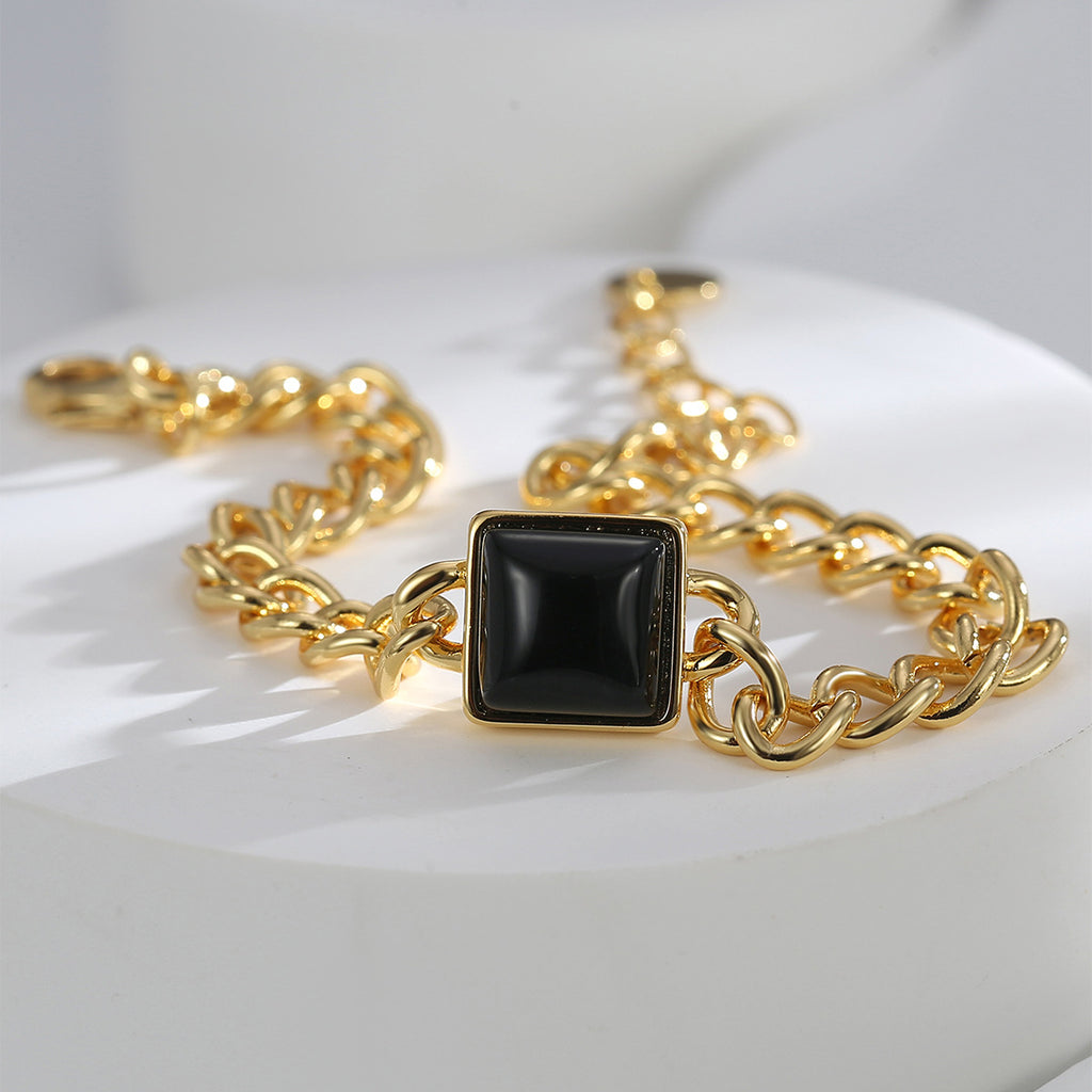B0134 Minimalist Fashion Hip-Hop Style Trendy Bracelet for Women, Cool Style Black Square Zircon