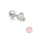 Unisex Sterling Silver Opal Threaded Ear Bone Stud Earrings — decorative detail — alternate angle 2 — jewelry finish and design detail