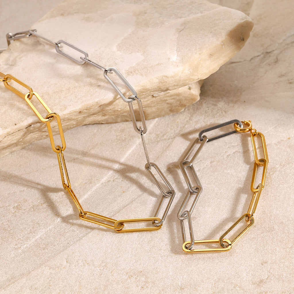 Stainless Steel Color Block Necklace Collarbone Chain Plain Circle Chain Jewelry