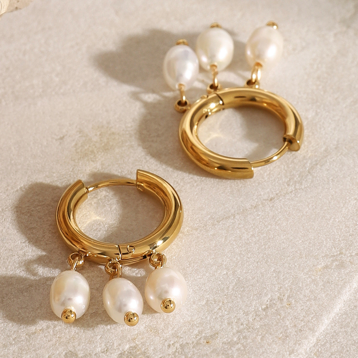2H Stainless Steel Pearl Earrings Jewelry Studs gold Hoop Earrings