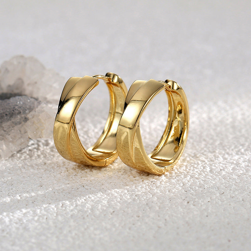 E0226Round Face Plain Hoop Earrings Fashion Gold-Plated Smooth Ear Cuff Hoop for Women