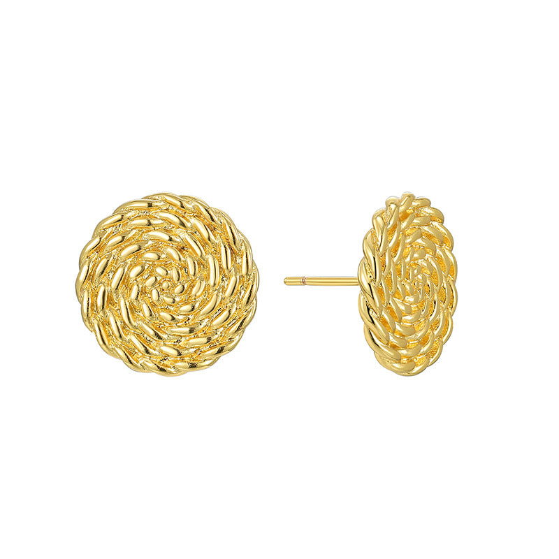 E0784 Vintage Twisted Pattern Earrings for Women, Brass Gold-Plated, Exaggerated Round Autumn Winter Style Earrings