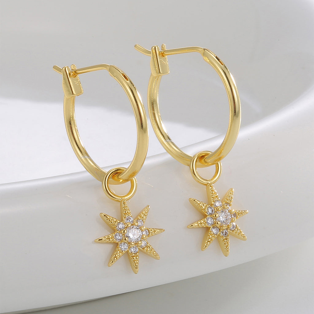 E0797 Creative Design Gold-Plated Earrings for Women Sunflower Micro-Inlaid Zirconia Drop Earrings