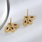 E0604 Xiaoxiang Fashion Autumn Winter Earrings for Women Clover Inlaid with Purple Zircon Stud Earrings