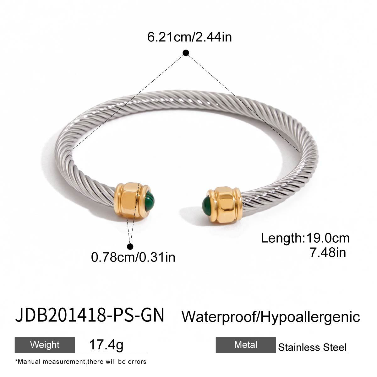 2H Natural Stone Bracelet for Women, Non-Fading Open Bangle, Stainless Steel Jewelry