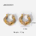 2H French Style New Fashion Versatile18k Gold Plated Stainless Steel Earrings Inlaid with White Cubic Zirconia Hoop Earrings