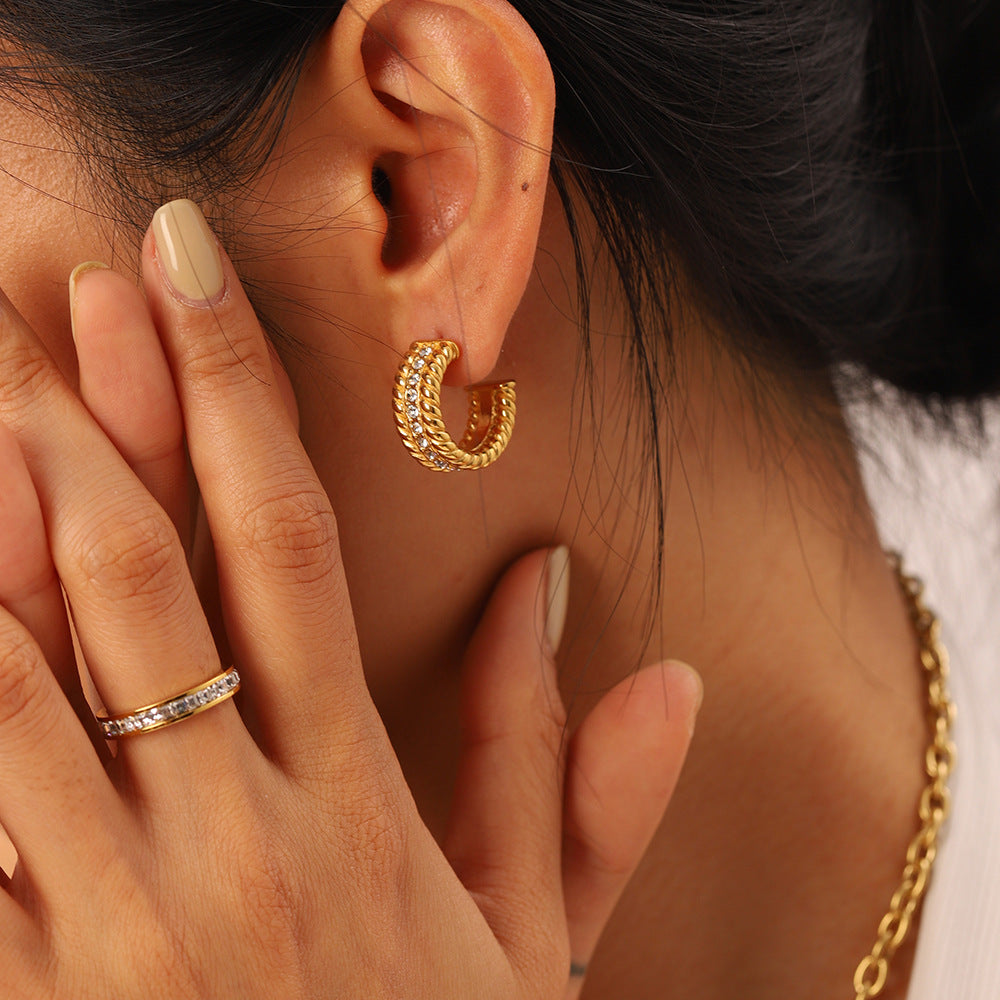 Stainless Steel c Shaped Earrings Pearl Stud Earrings Non-Fading Jewelry