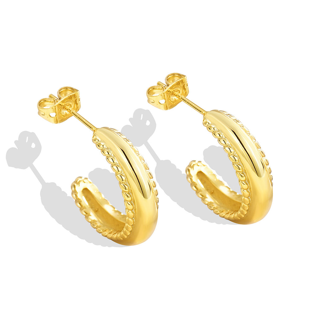 E0282 Croissant Earrings18K Gold Color Retention Jewelry Twisted Spiral Thread C Shaped Earrings
