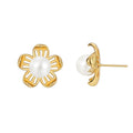 Gold-Plated Brass Petal Pearl Drop Earrings — product close-up — jewelry finish and design detail