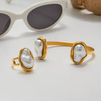 Imitation Baroque Pearl Ring Non-Fading Open Bracelet Stainless Steel Jewelry for Women