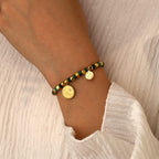 B0311 Casual Vacation Coconut Tree Round Zircon Bracelet Bohemian Trend Blue Turquoise Beaded