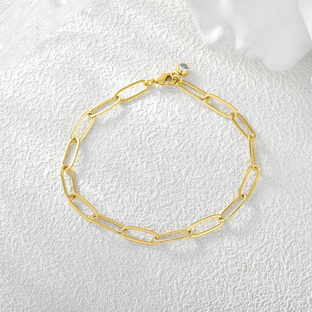 B0050 Minimalist Loop Chain Thick Chain Inlaid Diamond Bracelet for Women Simple Cool Style