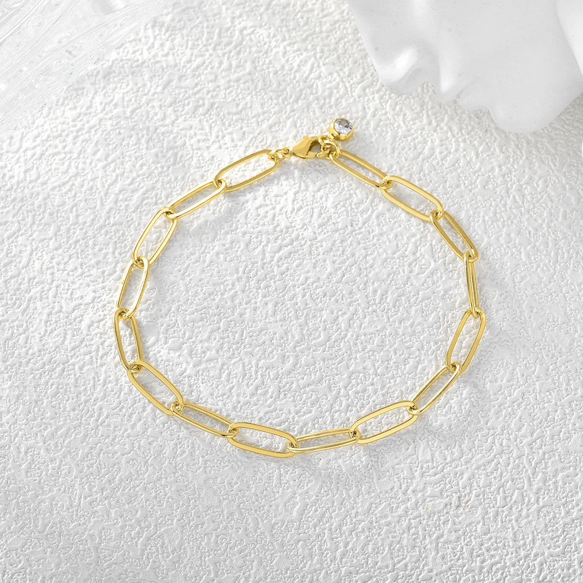 B0050 Minimalist Loop Chain Thick Chain Inlaid Diamond Bracelet for Women Simple Cool Style