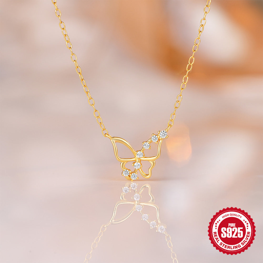 Sterling Silver Butterfly Necklace For Women Minimalist Clavicle Chain