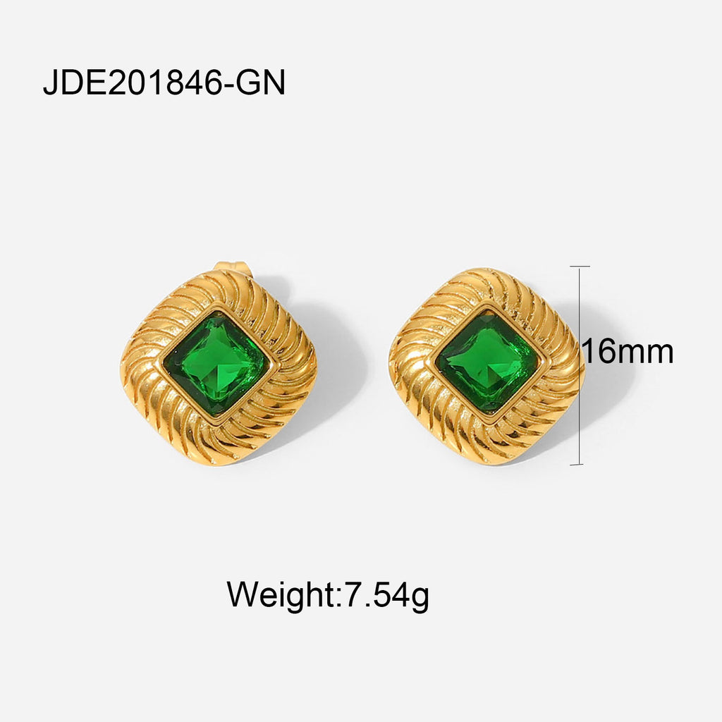 Fashion Retro Green Zircon Series Necklace Earrings Bracelet Ring Women's Stainless Steel Jewelry