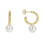 E0380 Real Gold Plated Unique Braided Design C Word Earrings Shell Pearl Stud Earrings for Women Sweet Ear Jewelry