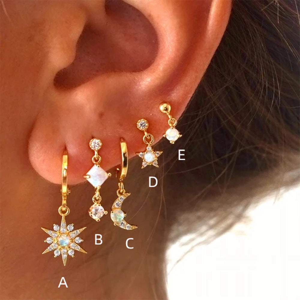 925Sterling Silver Star Earrings Ear Jewelry Studs Opal Earrings Jewelry for Women