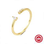 S925Sterling Silver Heart Flower Inlaid Diamond Open Ring Korean Style Opal Index Finger Ring