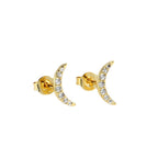 Charm&In Gold-Plated Zircon Crescent Earrings for Women Silver Ear Studs Moon Zircon Ear Bone Studs Ear Jewelry