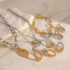 Stainless Steel Circle Geometric Necklace Bracelet Contrast Color Earrings Jewelry